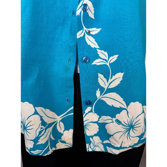 Hilo Hattie Womens Hawaiian Floral Button-Up Shirt Medium Teal & White 100% Cott - Picture 4 of 16